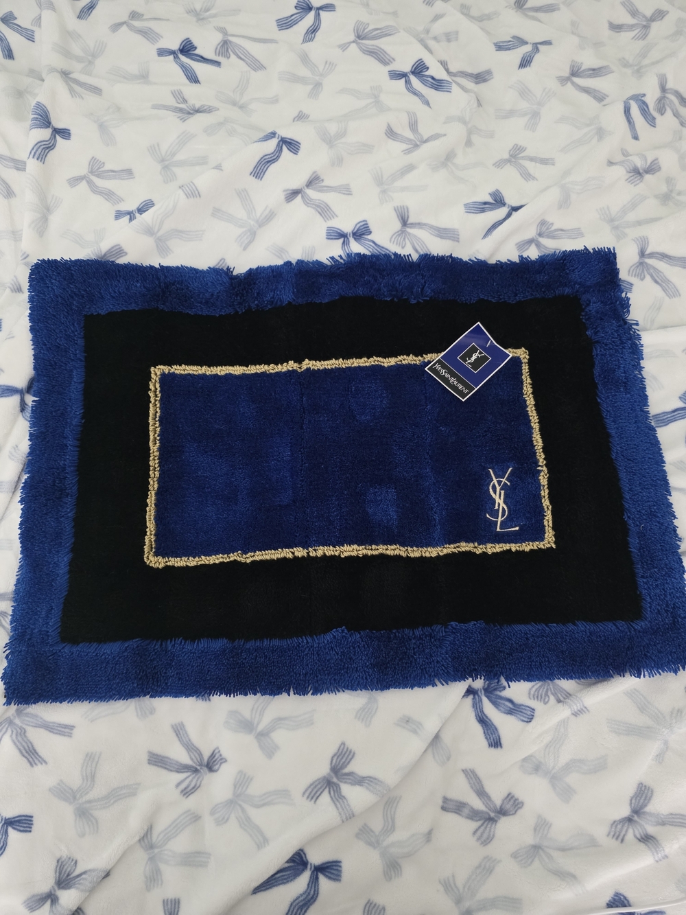 Yves Saint Laurent Blue, Black and Gold Plush Door Mat